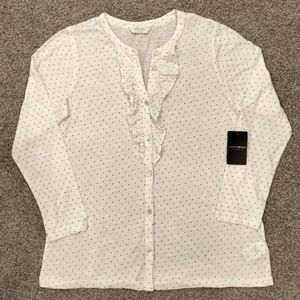 NWT Sz S Lucky Brand White Polka Dot 3/4 Sleeve Top